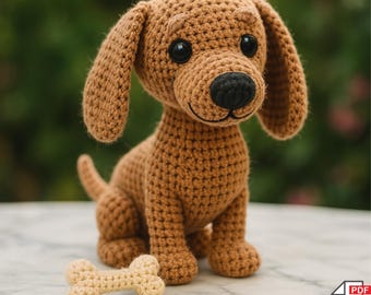 Amigurumi Dachshund Crochet Pattern – Easy DIY Plushie Tutorial, Cute Dog Kawaii Stuffed Animal, Instant PDF Download, Gift for Kids