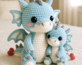 Blue Dragon Family Amigurumi Pattern PDF, Mother & Baby Plush Tutorial, Fantasy Crochet Digital Download