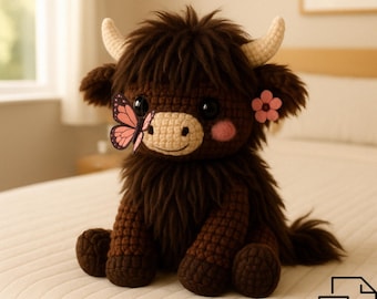 Amigurumi Highland Cow Crochet Pattern, Stuffed Toy DIY Tutorial, Instant Digital PDF Download, Baby Shower Gift, Kawaii Handmade Plushie