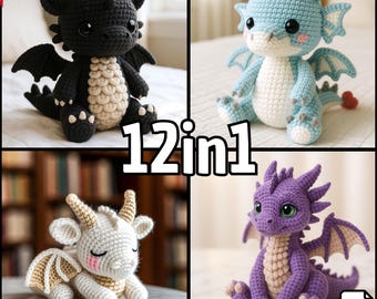 Amigurumi Dragon Pack Crochet Pattern – Easy DIY Plushie Tutorial, Cute Kawaii Stuffed Animal, Instant PDF Download, Gift for Kids