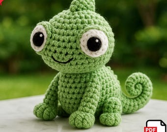 Patrón de amigurumi de camaleón a crochet – Peluche kawaii para hacer tú mismo (Descarga en PDF)