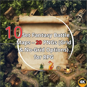 Cartes de Combat, Village Orque: 10 Cartes JDR (avec et sans grille), Téléchargement Numérique 4K, Terrain imprimable pour jeux de rôle, DnD