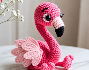 Patron crochet flamant rose amigurumi PDF – peluche flamant rose kawaii tutoriel DIY