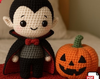 Amigurumi Vampire & Pumpkin Crochet Pattern, Halloween Plushie (PDF Download)