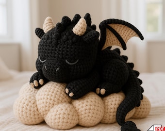 Amigurumi Sleeping Dragon Crochet Pattern – Easy DIY Plushie Tutorial, Cute Kawaii Stuffed Animal, Instant PDF Download, Gift for Kids.