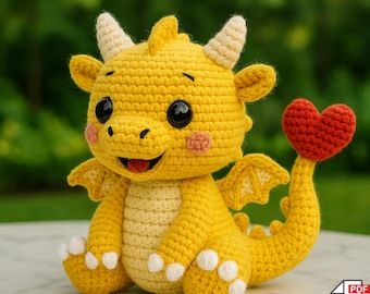 Amigurumi Crochet Yellow Dragon Pattern – DIY Plushie Tutorial (PDF Download)