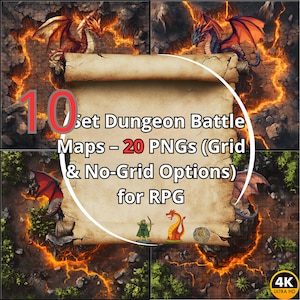 Mapas de batalla de lava y dragón, 10 mapas de rol (cuadrícula y sin cuadrícula), descarga digital 4K, terreno imprimible para juegos de rol, DnD, Pathfinder, mapas de mazmorras