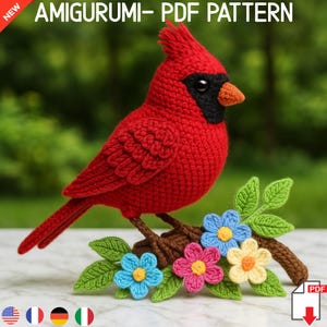 Amigurumi Cardinal Bird Crochet Pattern – Easy Tutorial for Beautiful Handmade Home Decoration | Instant PDF Download | Unique Gift Idea
