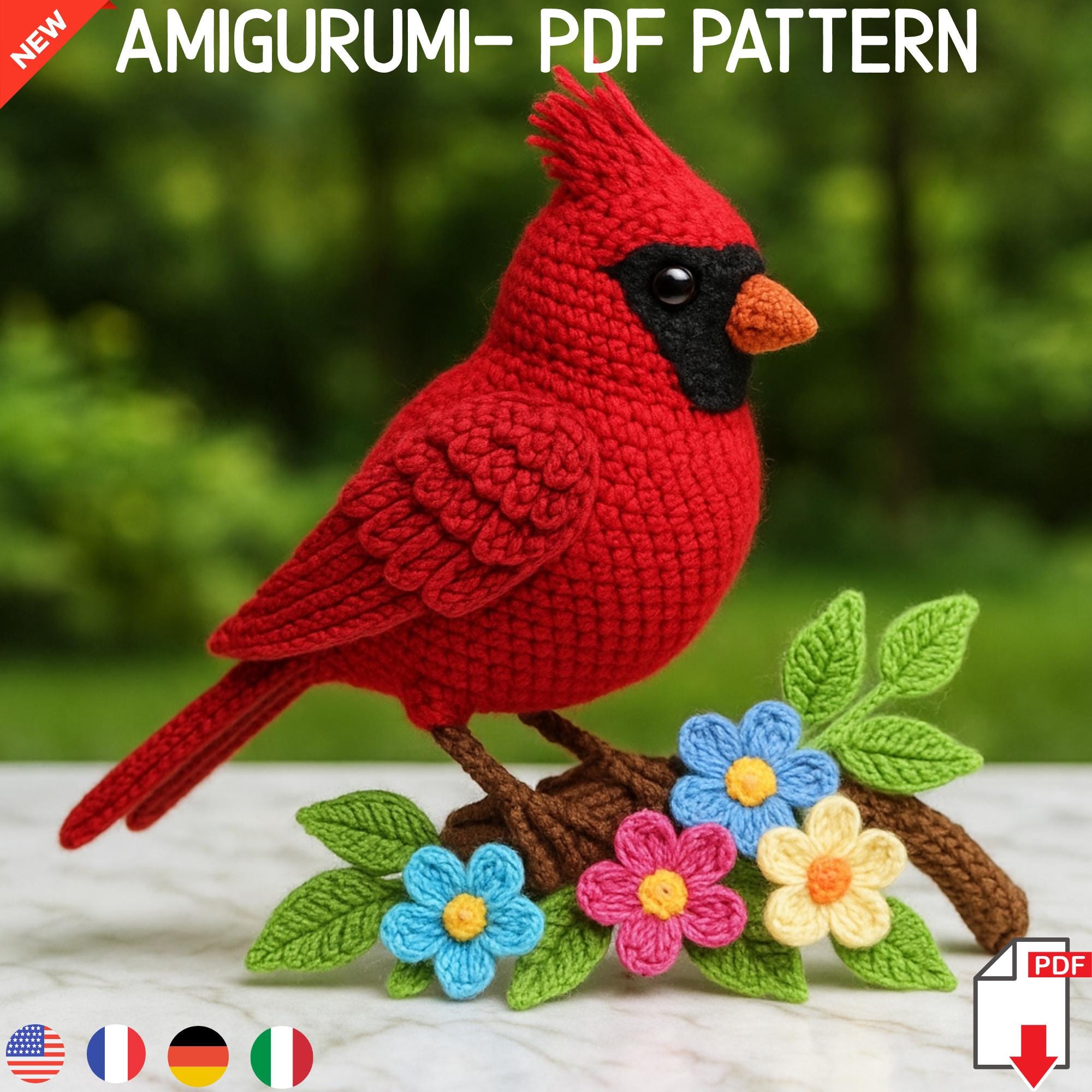 Amigurumi Cardinal Bird Crochet Pattern – Easy Tutorial for Beautiful Handmade Home Decoration | Instant PDF Download | Unique Gift Idea