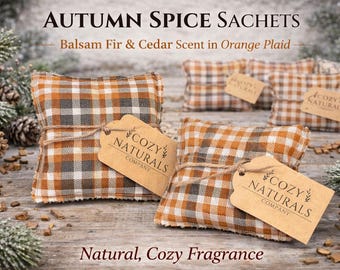 Autumn Spice Scent Sachet.  Non-toxic & made with organic materials.  Place around your home, car, office for fall pumpkin natural fragrance