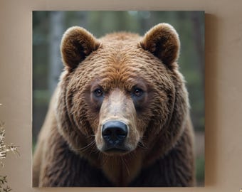 Brown Bear Canvas Print | Wildlife Wall Art | Nature Animal Painting | Rustic Cabin Decor | Bear Portrait Wall Hanging