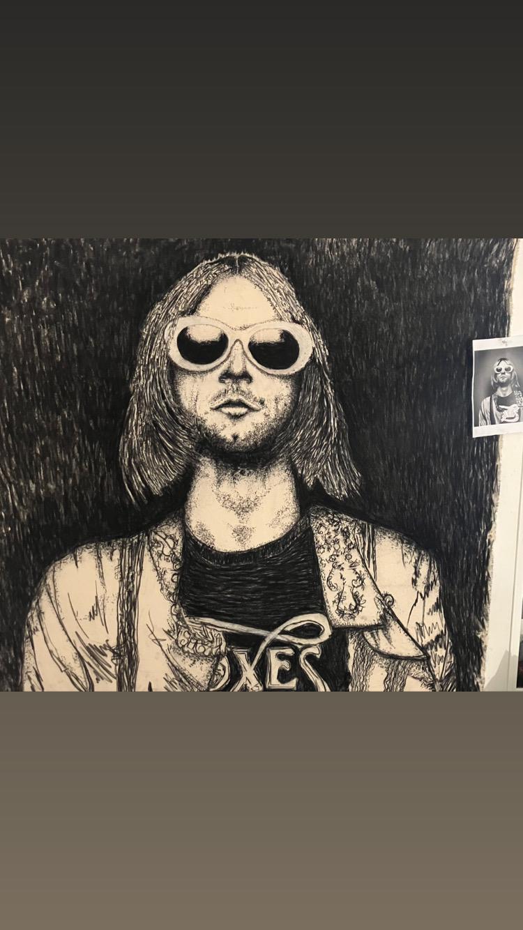 Nirvana Front Man Kurt Cobain Charcoal Portrait “banner Series