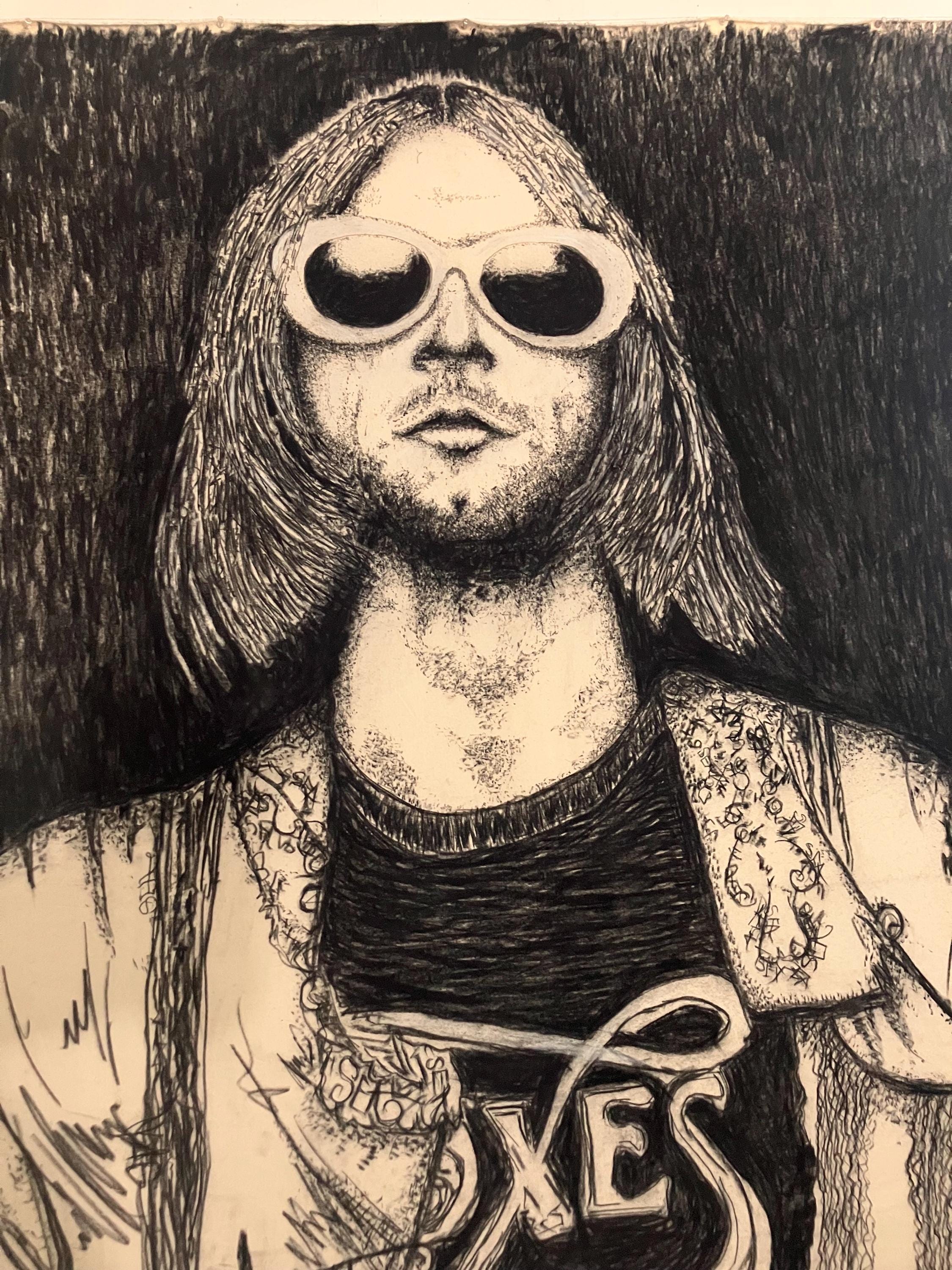Nirvana Front Man Kurt Cobain Charcoal Portrait “banner Series