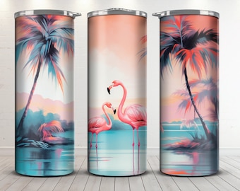 Beau design d'emballage de gobelet flamant rose, emballage de gobelet de 20 oz, téléchargement immédiat, design de sublimation de gobelet maigre de 20 oz, emballage de flamant rose