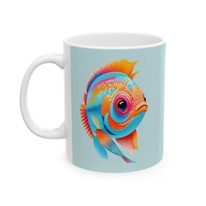 Fish Ceramic Mug, Ocean Theme Coffee Cup, Marine Life Tea Mug, Sea Creature Gift for Fisherman, Beach House Kitchen Decor, Underwater