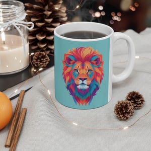 Caneca de cerâmica de leão, xícara de café Aslan, caneca de chá, presente para amantes de leões, decoração de cozinha com animais selvagens, utensílios para bebidas com tema de safári