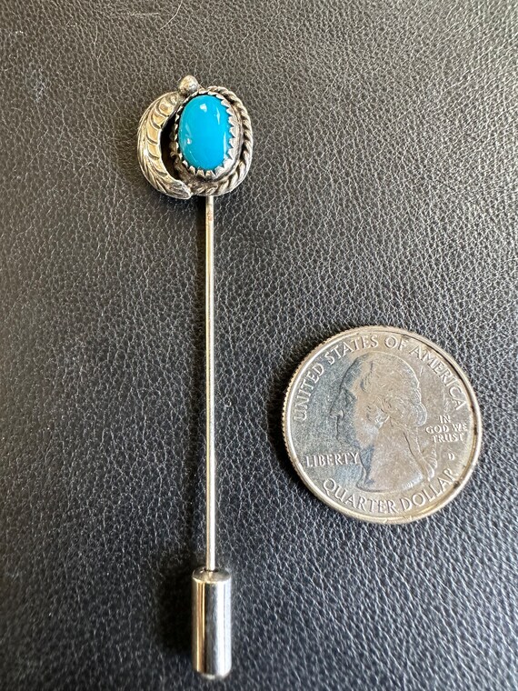 Vintage Sterling Silver and Turquoise Stick Pin - image 2
