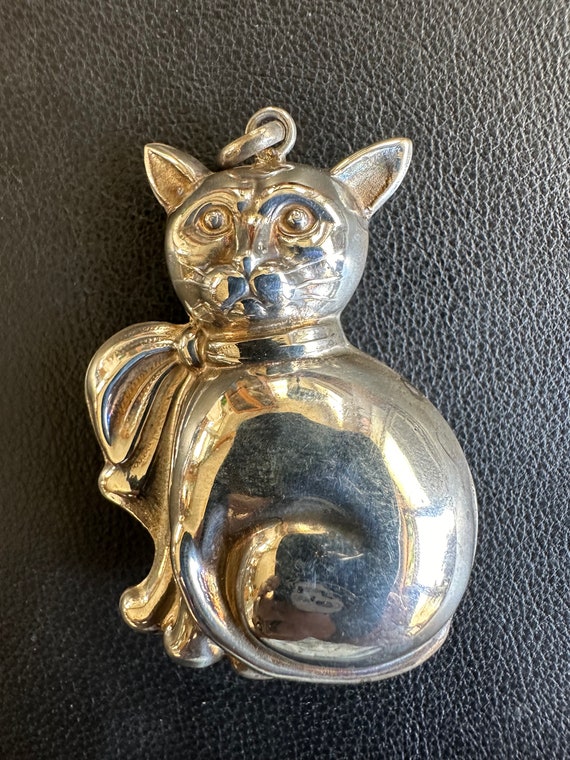 Sterling Silver Puffy Cat Pendant