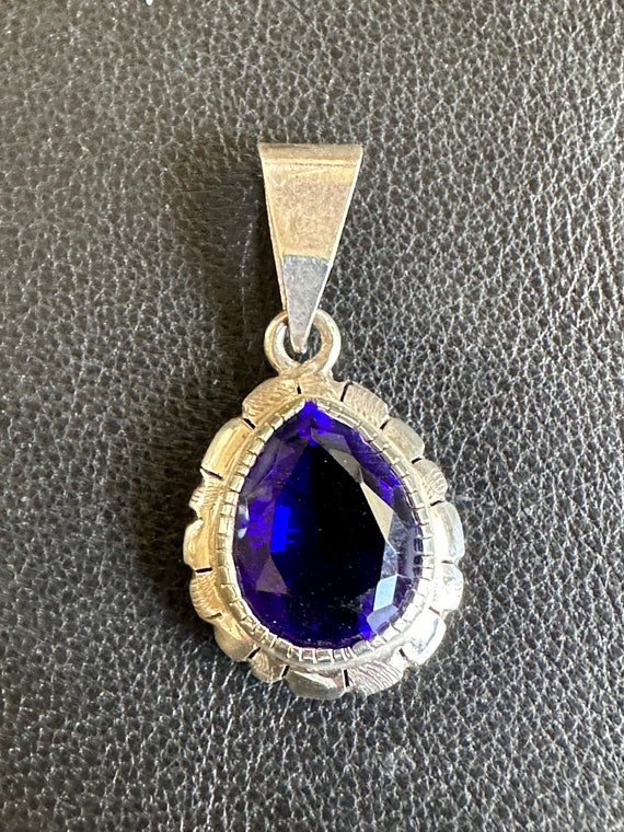 Sterling Silver and Purpke Glass Pendant - image 1