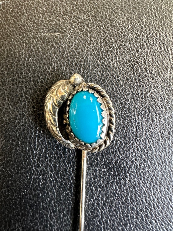 Vintage Sterling Silver and Turquoise Stick Pin - image 3