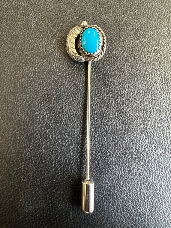 Vintage Sterling Silver and Turquoise Stick Pin - image 1