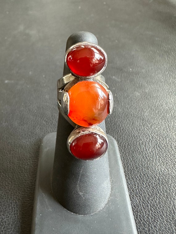 Sterling Silver Carnelian and Amber Ring