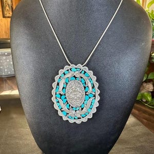 505. Taxco Sterling Silver Turquoise Pendant/Pin Necklace