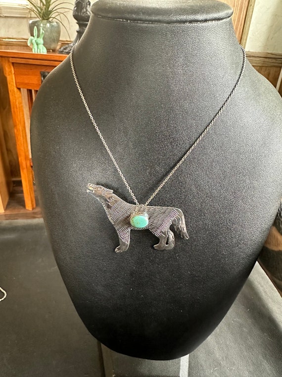 Sterling Silver and Turquoise Wolf Pendant