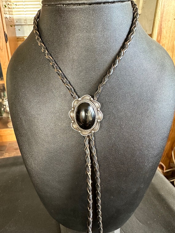 Sterling Silver and Onyx Bolo Tie - image 2