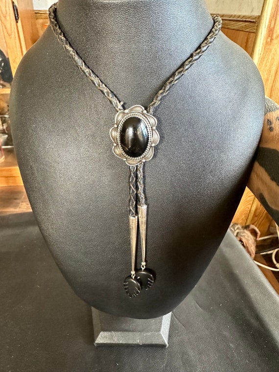 Sterling Silver and Onyx Bolo Tie - image 1