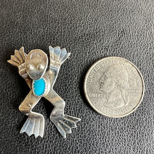 Vintage Sterling and Turquoise Frog Pin