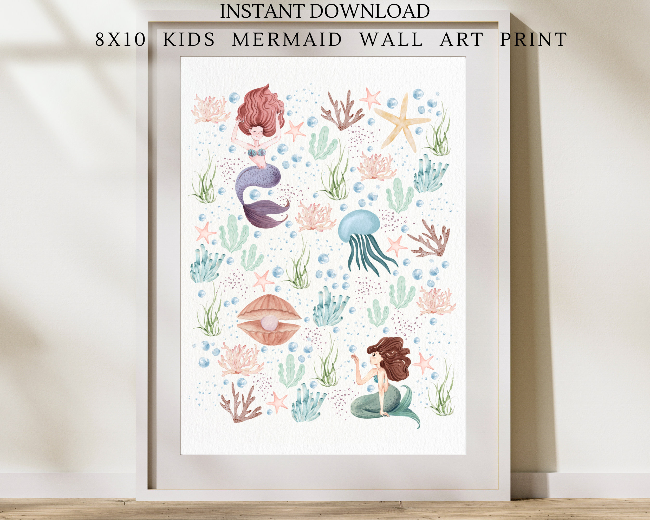 Printable Mermaid Wall Art Print for Girls Room Mermaid Wall Decor ...
