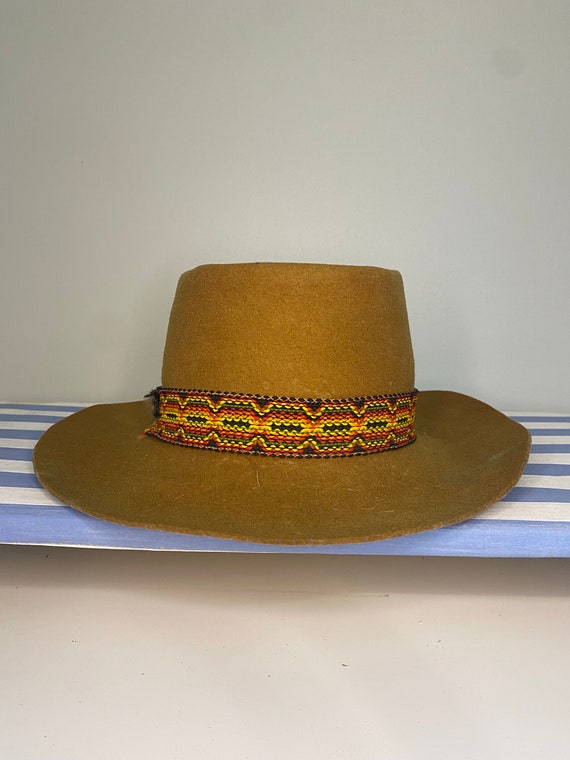 Vintage Brown Bollman Felt Wool Wide Brim Hat Smal