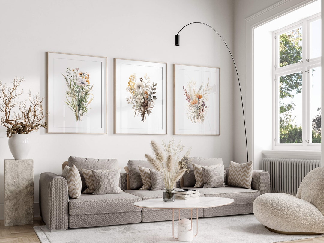 Wildflower Watercolor Prints Set of 3 Prints Neutral - Etsy