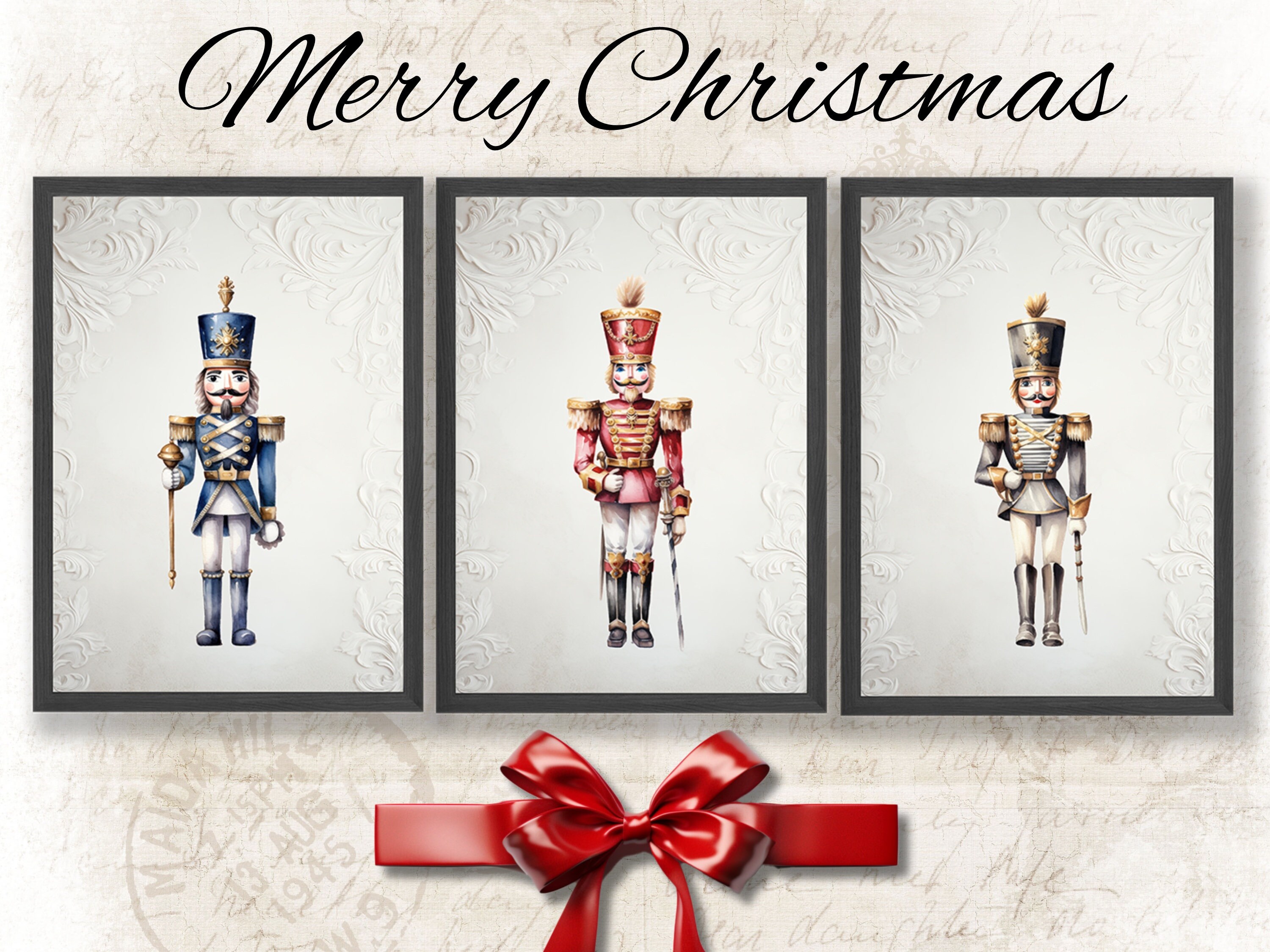 Nutcracker Prints Set of 3 Christmas Prints Vintage Nutcracker Digital