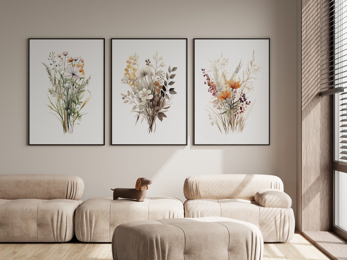 Wildflower Watercolor Prints Set of 3 Prints Neutral - Etsy