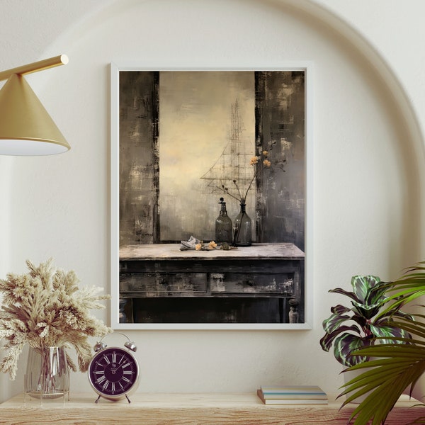 Dressing Table Rustic Print | Vintage Art | Rustic Print | Wall Art | Oil Painting Art | Printable Art | Instant Download | Rustic Painting