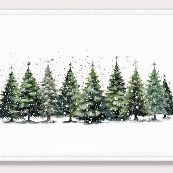 Watercolor Christmas Tree Prints | Festive Wall Art | Winter Scene | Holiday Print | Spruce Pine Art Download Printable JPEG | Gift for Her