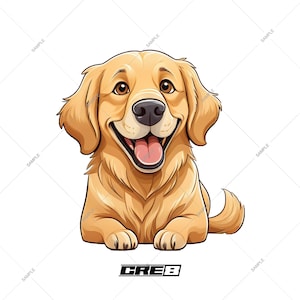 Cartoon Golden Retriever - Digital Download | Transparent PNG File | Cute Golden Retriever Clipart for Crafts, Stickers, Apparel & Decor