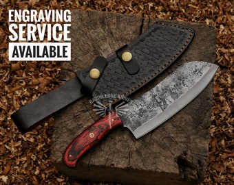 Handmade Damascus Carbon steel Cleaver for Indoor Outdoor Kitchen BBQ Cooking Full Tang Knife Chef Chopper Butcher With  Exotic Wood Handle