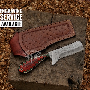 8"Cowboy Bull Cutter Damascus Steel Knife Comes With Exotic Wood Handle And Customize Leather Sheath Gift For Cowboy Personalized Gift