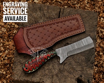 8"Cowboy Bull Cutter Damascus Steel Knife Comes With Exotic Wood Handle And Customize Leather Sheath Gift For Cowboy Personalized Gift
