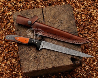 Cuchillo de filete/cuchillo de pesca hecho a mano Damasco acero cuchillo de hoja flexible para pescadores mejor regalo para hombres cuchillo al aire libre regalo personalizado para el padre