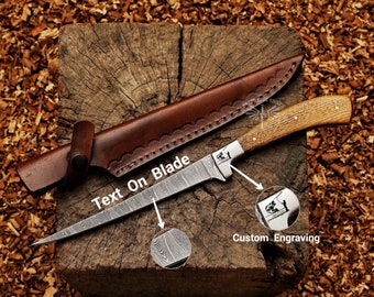Personalized Flexible Blade Knife For Fishing Handmade Damascus Blade Knife With Leather Sheath Groomsmen Gift Birthday Gift For Boyfriend