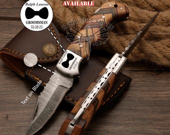 POCKET KNIFE Handmade Damascus Steel Sharp Folding Knife Best Christmas Gift for Him Birthday Gift for Father Personalized Groomsmen Gift
