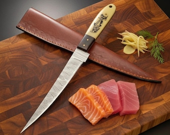 Handmade Damascus Steel Fillet Knife For Fishing Personalized Gift For Men Birthday Gift For Dad Camping Knife Flexible Blade Knife