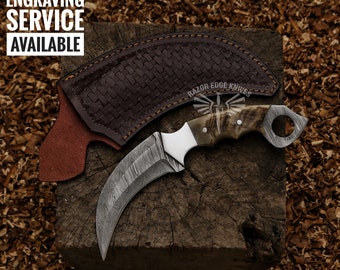 Custom Karambit Damascus Hunting Knife, Hand Forged Damascus Bowie Knife, Damascus Steel Hunting Karambit, Custom Gift For Husband,2024 Gift