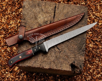 Cuchillo de hoja fija flexible hecho a mano Damasco acero padrino regalo personalizado para hombres cuchillo de pesca cuchillo de hoja larga regalo personalizado