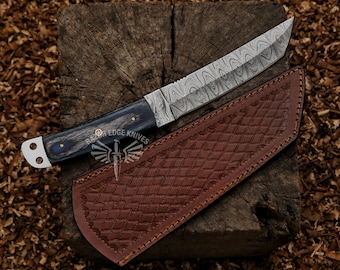 Custom Handmade Damascus Steel Tanto Knife 10", Damascus Hunting Knife, Fixed Blade Knife, Knife With Sheath Gift for Men Personalized Gift