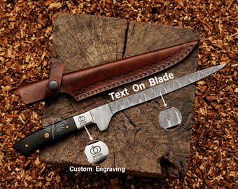 Flexible Blade Damascus Steel Fillet Knife With Leather Sheath Best Gift For Men Anniversary Gift Sharp Blade Knife Gift For Boyfriend